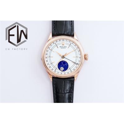 EWF Cellini Date 50535 Moon Phase A3195 Automatic Mens Watch 39mm RG White Dial  Black Leather Strap Best Edition