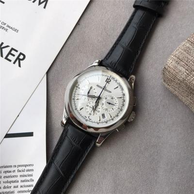 Replica Master Japan VK Quartz Chronograph Movement Mens Watch White Dial Leather Strap E38