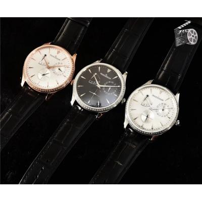 Replica Master Ultra Thin A21j Automatic Movement Mens Watch White Dial Diamonds Case Leather Strap A E43