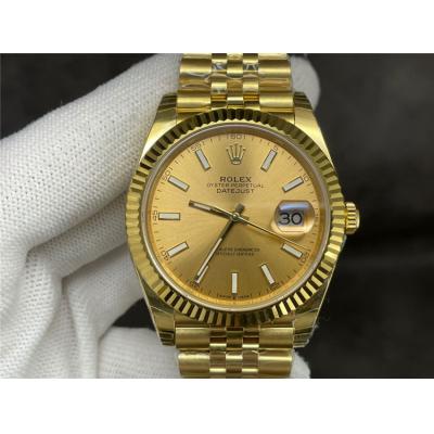 EWF Datejust 41 126333 A3235 Automatic Mens Watch Yellow Gold Champagne Stick Dial SS Jubilee Bracelet Best Edition