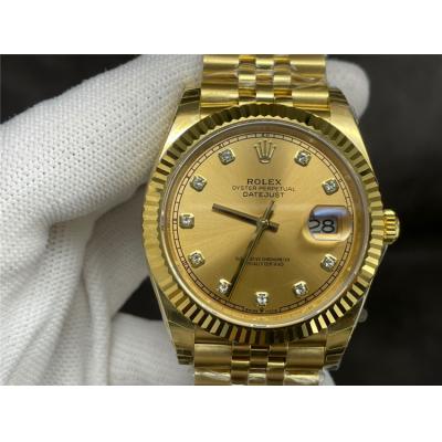 EWF Datejust 41 126333 A3235 Automatic Mens Watch Yellow Gold Champagne Diamonds Dial SS Jubilee Bracelet Best Edition