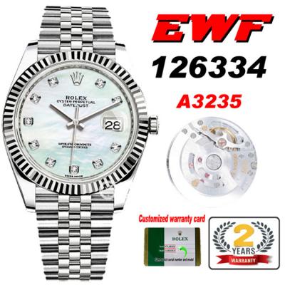 EWF Datejust 41 126334 A3235 Automatic Mens Watch MOP Diamonds Dial SS Jubilee Bracelet Best Edition