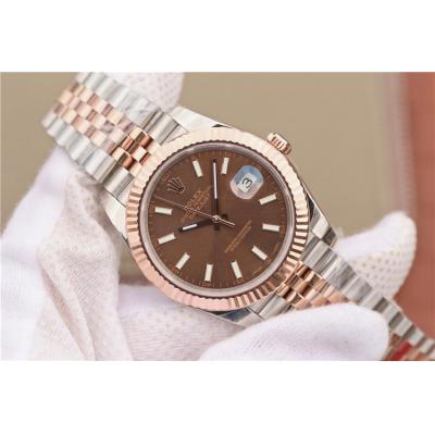 EWF Datejust 41 126331 A3235 Automatic Mens Watch Tow Tone RG Brown Stick Dial SS Jubilee Bracelet Best Edition