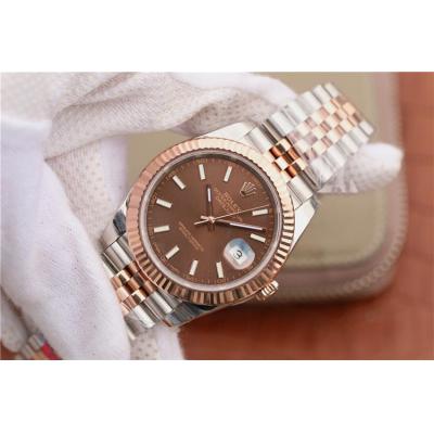 EWF Datejust 41 126331 A3235 Automatic Mens Watch Tow Tone RG Brown Stick Dial SS Jubilee Bracelet Best Edition