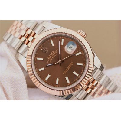 EWF Datejust 41 126331 A3235 Automatic Mens Watch Tow Tone RG Brown Stick Dial SS Jubilee Bracelet Best Edition