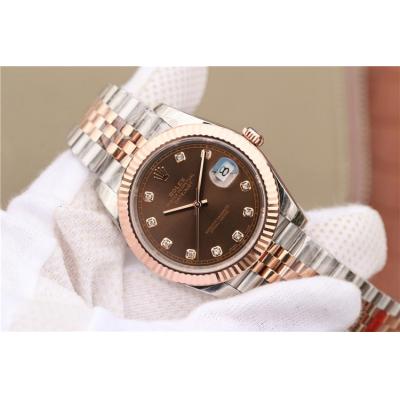 EWF Datejust 41 126331 A3235 Automatic Mens Watch Tow Tone RG Brown Diamonds Dial SS Jubilee Bracelet Best Edition