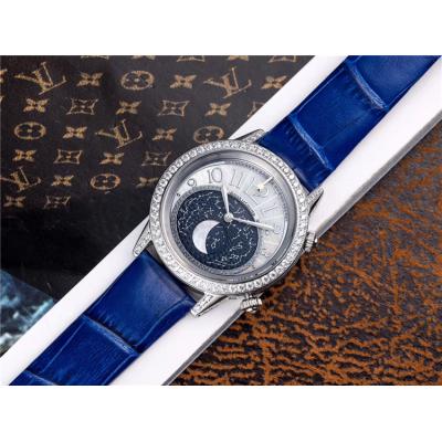 Replica Rendez-Vous Swiss Quartz Movement Womens Watch Moon Phase Dial Leather Strap E77