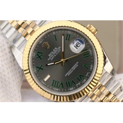 EWF Datejust 41 126331 A3235 Automatic Mens Watch Tow Tone YG  Gray Green Roman Dial SS Jubilee Bracelet Best Edition