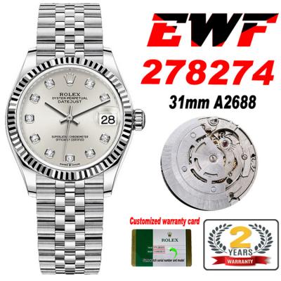 EWF Datejust 31 278273 A2688 Automatic Womens Watch Silver Diamond Dial SS Jubilee Bracelet  Best Edition