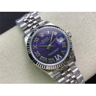 EWF Datejust 31 278273 A2688 Automatic Womens Watch Purple Roman VI Diamonds Dial SS Jubilee Bracelet  Best Edition