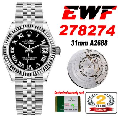 EWF Datejust 31 278273 A2688 Automatic Womens Watch Black Roman Dial SS Jubilee Bracelet  Best Edition