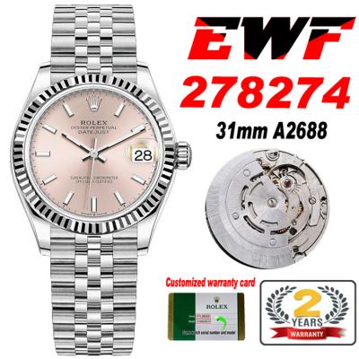 EWF Datejust 31 278273 A2688 Automatic Womens Watch Pink Stick Dial SS Jubilee Bracelet  Best Edition