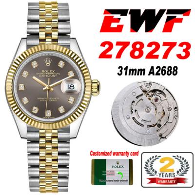 EWF Datejust 31 278273 A2688 Automatic Womens Watch Two Tone YG  Gray Diamonds Dial SS Jubilee Bracelet  Best Edition