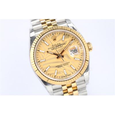 EWF Datejust 36 126200 A3235 Automatic Mens Watch Two Tone YG Champagne Palm Dial 904L SS Oyster Bracelet Best Edition