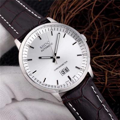 Replica Commander Japan Quartz Movement Mens Watch Silver Dial Leather Strap B E01