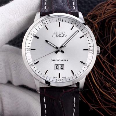 Replica Commander Japan Quartz Movement Mens Watch Silver Dial Leather Strap B E01