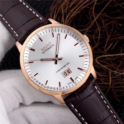 Replica Commander Japan Quartz Movement Mens Watch Silver Dial Leather Strap B E01