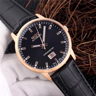 Replica Commander Japan Quartz Movement Mens Watch Silver Dial Leather Strap B E01