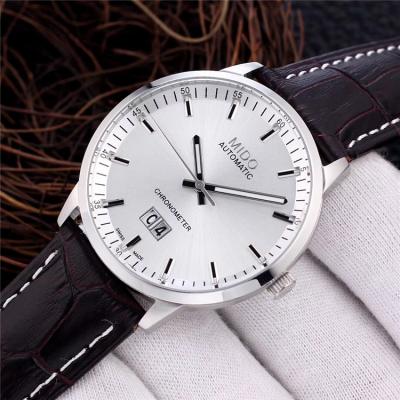 Replica Commander Japan Quartz Movement Mens Watch Silver Dial Leather Strap B E01