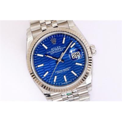 EWF Datejust 36 126200 A3235 Automatic Mens Watch Blue Fluted Motif Dial 904L SS Jubilee Bracelet Best Edition