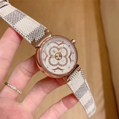 Replica Tambour Moon Swiss Quartz Movement Womens Watch Monogram Dial Leather Strap F01