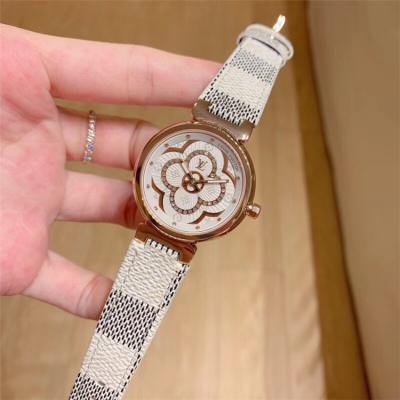 Replica Tambour Moon Swiss Quartz Movement Womens Watch Monogram Dial Leather Strap F01