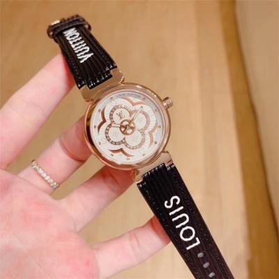 Replica Tambour Moon Swiss Quartz Movement Womens Watch Monogram Dial Leather Strap F01