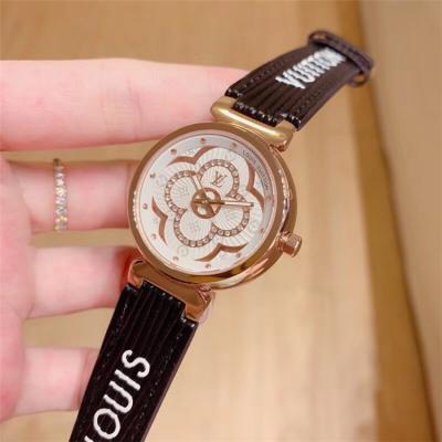 Replica Tambour Moon Swiss Quartz Movement Womens Watch Monogram Dial Leather Strap F01