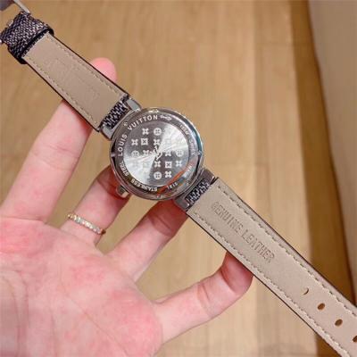 Replica Tambour Moon Swiss Quartz Movement Womens Watch Monogram Dial Leather Strap F01