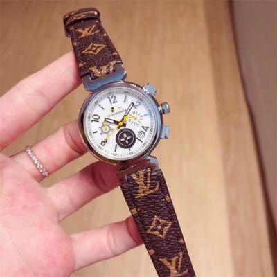 Replica Tambour Moon Swiss Quartz Movement Womens Watch White Dial Leather Strap F02