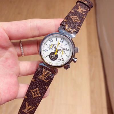 Replica Tambour Moon Swiss Quartz Movement Womens Watch White Dial Leather Strap F02