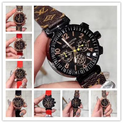 Replica Tambour Moon Japan Quartz Chronograph Movement Womens Watch Black Dial Leather Strap F03