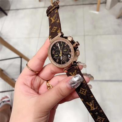 Replica Tambour Moon Japan Quartz Chronograph Movement Womens Watch Black Dial Leather Strap F03