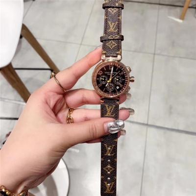 Replica Tambour Moon Japan Quartz Chronograph Movement Womens Watch Black Dial Leather Strap F03