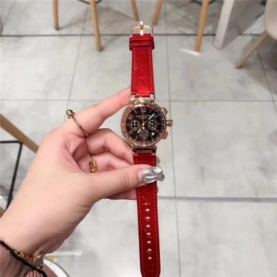 Replica Tambour Moon Japan Quartz Chronograph Movement Womens Watch Black Dial Leather Strap F03