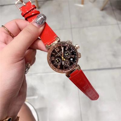 Replica Tambour Moon Japan Quartz Chronograph Movement Womens Watch Black Dial Leather Strap F03