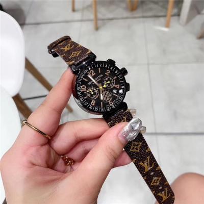 Replica Tambour Moon Japan Quartz Chronograph Movement Womens Watch Black Dial Leather Strap F03