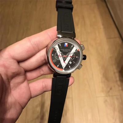 Replica Tambour Moon Swiss Quanrtz Movement Mens Watch Black Dial Rubber Strap F04