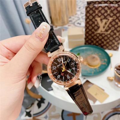 Replica Tambour Moon Swiss Quanrtz Movement Womens Watch Black Dial Leather Strap F05