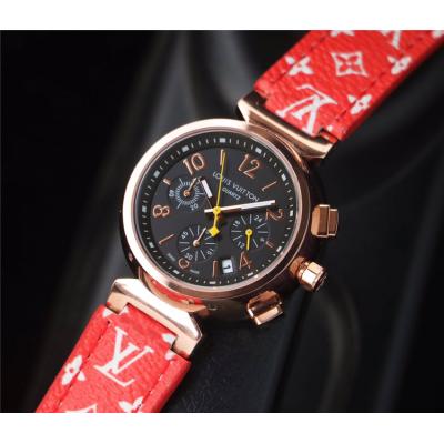 Replica Tambour Moon Swiss Quanrtz Movement Womens Watch Black Dial Leather Strap F07