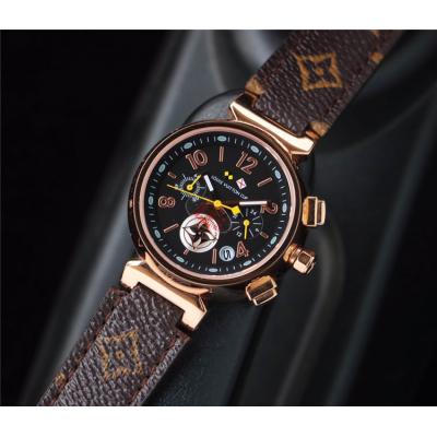 Replica Tambour Moon Swiss Quanrtz Movement Womens Watch Black Dial Leather Strap F07