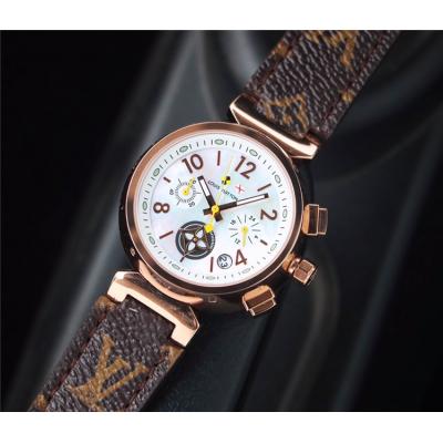 Replica Tambour Moon Swiss Quanrtz Movement Womens Watch Black Dial Leather Strap F07