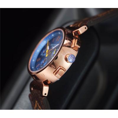 Replica Tambour Moon Swiss Quanrtz Movement Womens Watch Black Dial Leather Strap F07