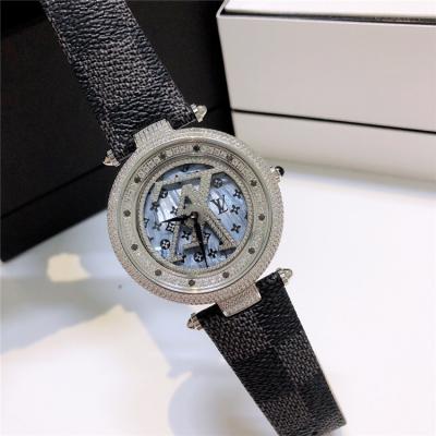 Replica Tambour Moon Swiss Quanrtz Movement Mens Watch Blue Dial Diamonds Case Leather Strap F09