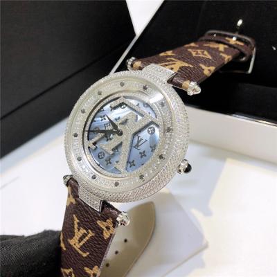 Replica Tambour Moon Swiss Quanrtz Movement Mens Watch Blue Dial Diamonds Case Leather Strap F09