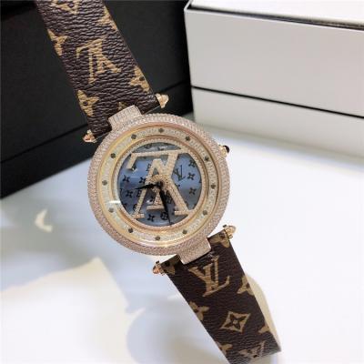 Replica Tambour Moon Swiss Quanrtz Movement Mens Watch Blue Dial Diamonds Case Leather Strap F09