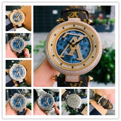 Replica Tambour Moon Swiss Quanrtz Movement Mens Watch Blue Dial Diamonds Case Leather Strap F10