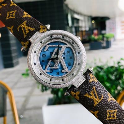 Replica Tambour Moon Swiss Quanrtz Movement Mens Watch Blue Dial Diamonds Case Leather Strap F10