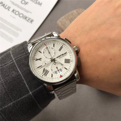 Replica 4810 Japan Quartz Chronograph Movement Mens Watch White Dial Leather Strap C02