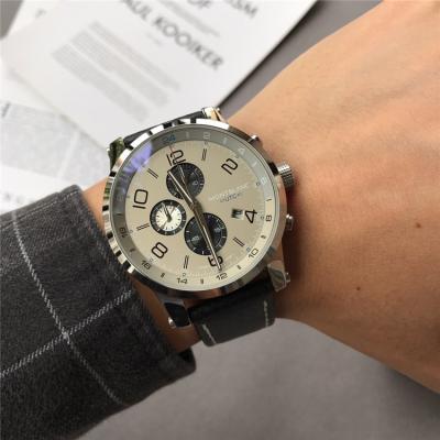 Replica Traditional Japan Quartz Chronograph Movement Mens Watch Silver Dial Leather Strap C03